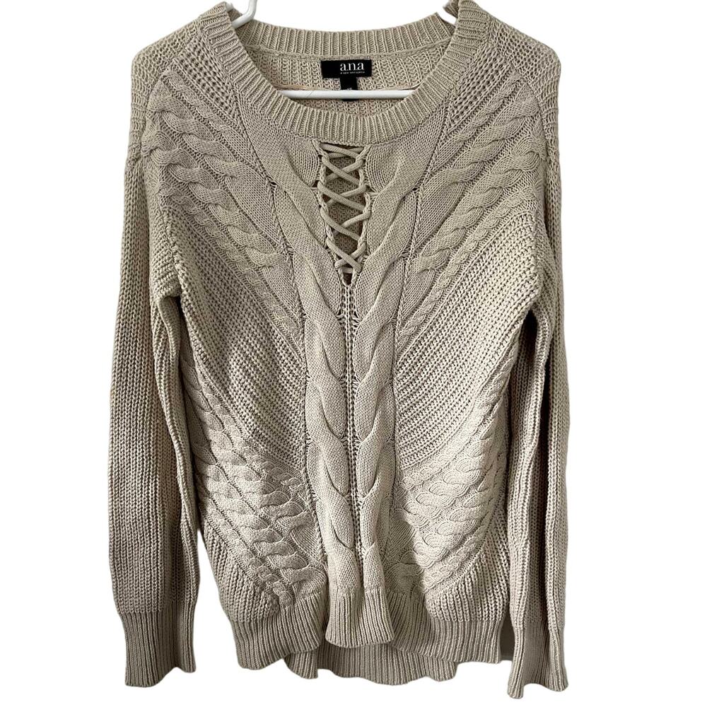 A New Approach Beige Cable Knit Long Sleeve Sweater Women Size X Small